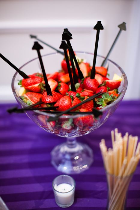 Fresh strawberries in a glass bowl on the dessert table